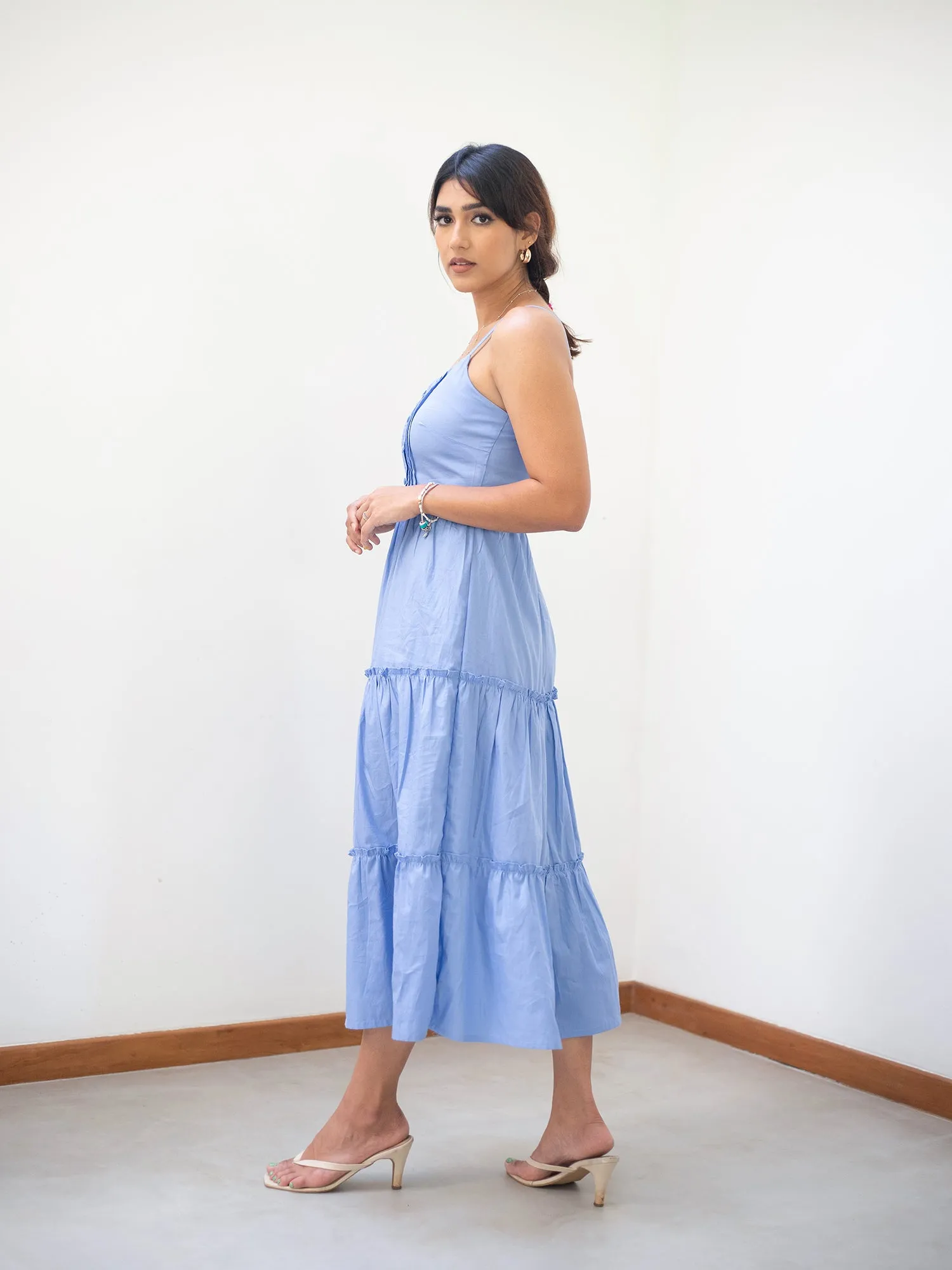 Pintuck Detailed Tiered Midi Dress