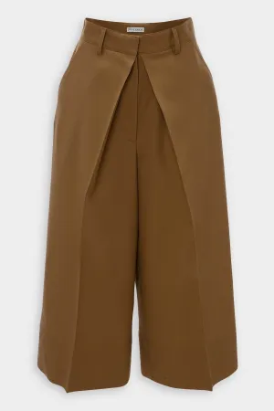 Pleat Front Wide Leg Cropped Trousers in Camel