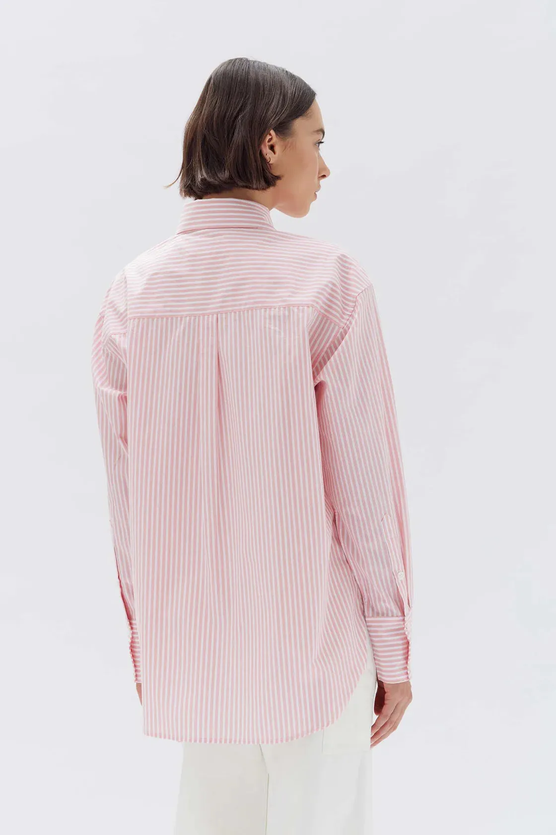 Poplin Shirt Coral Stripe