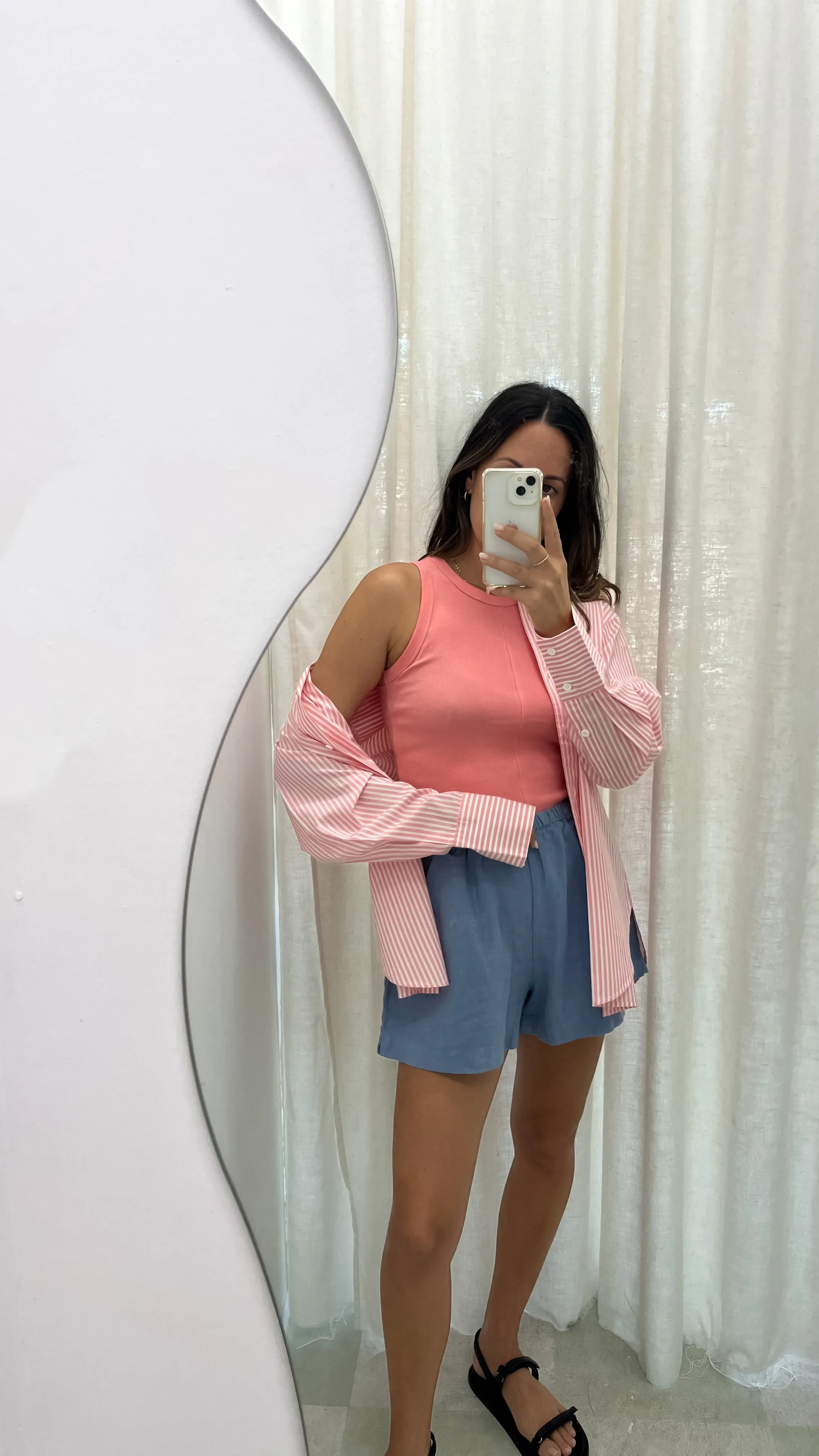 Poplin Shirt Coral Stripe