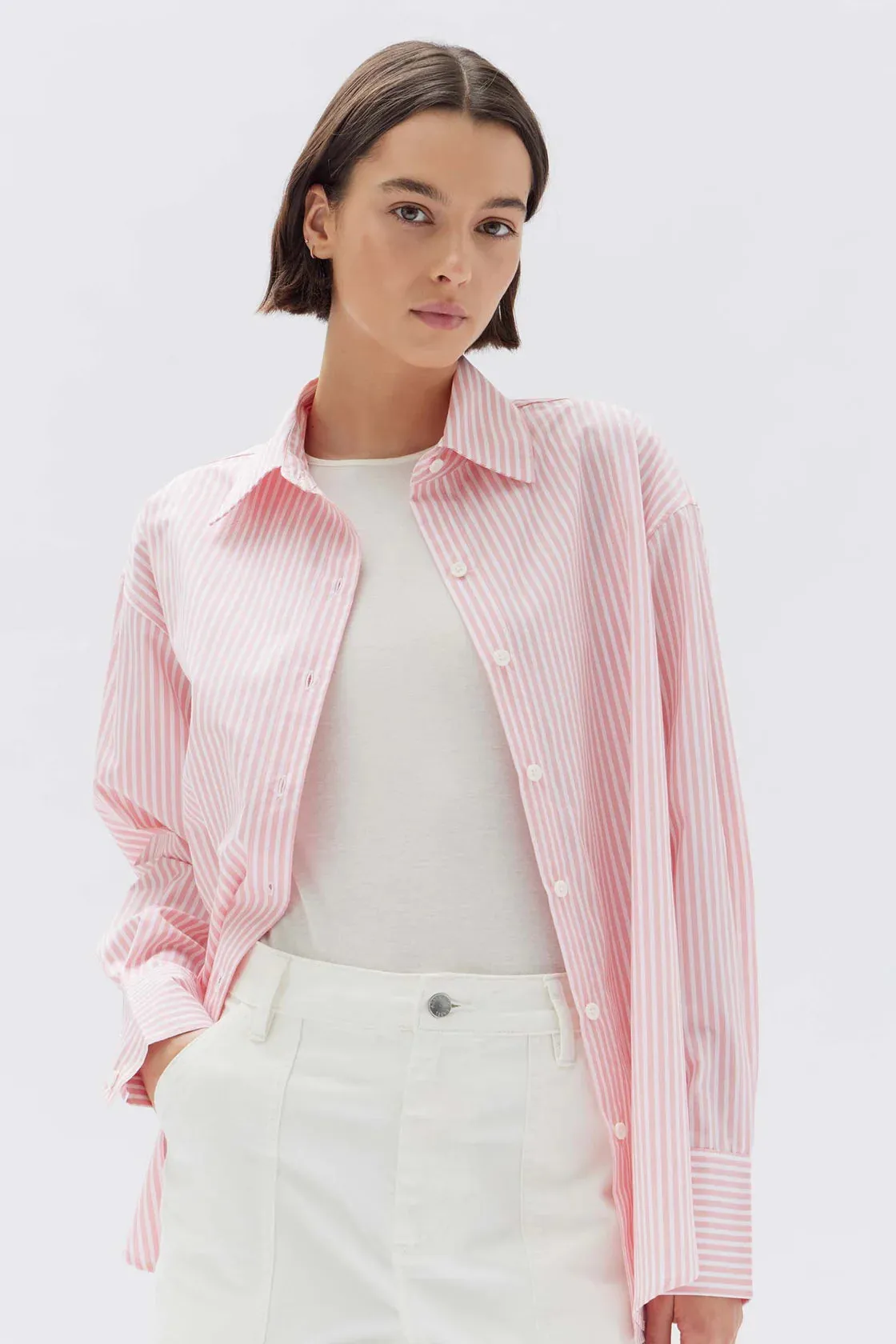 Poplin Shirt Coral Stripe