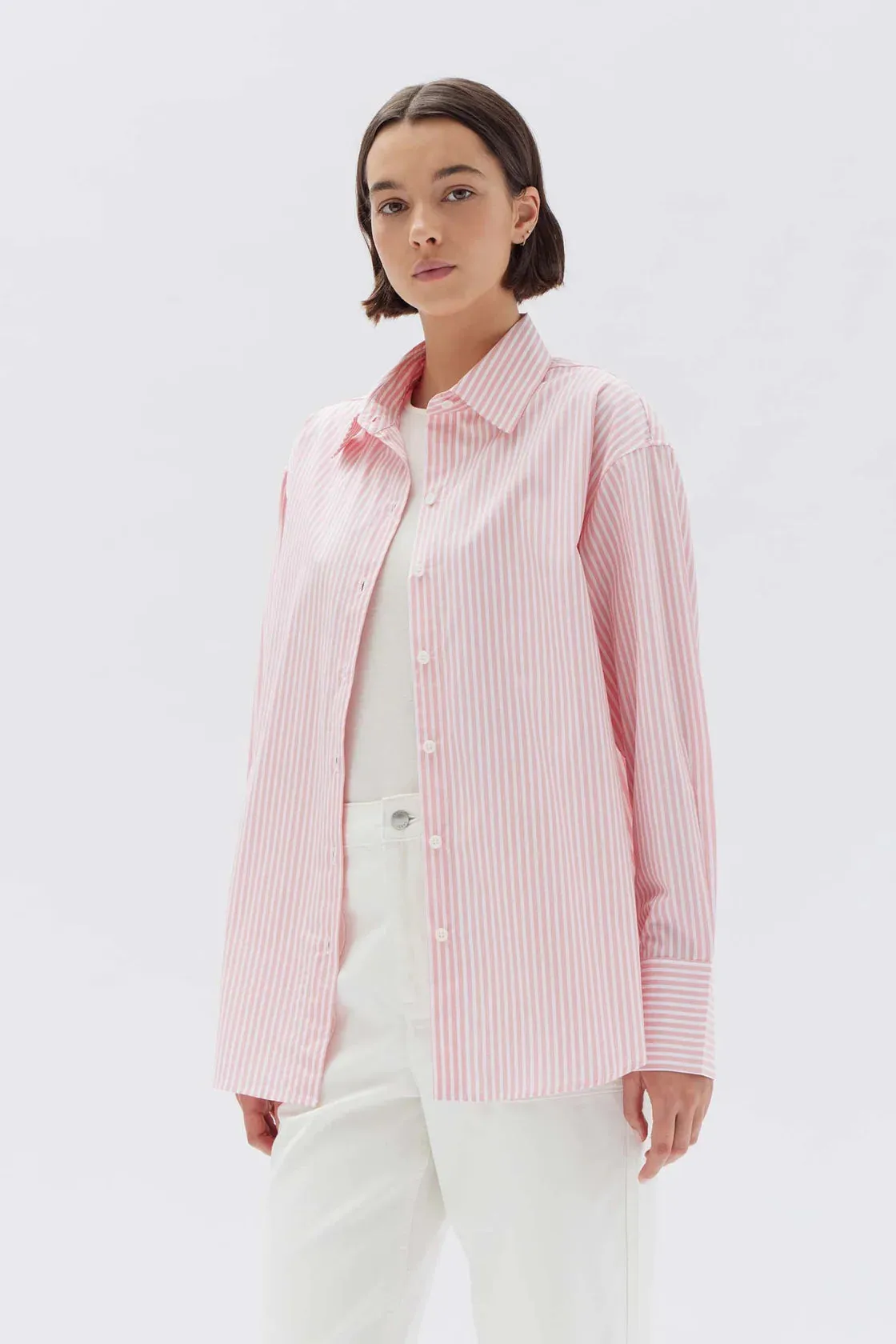 Poplin Shirt Coral Stripe