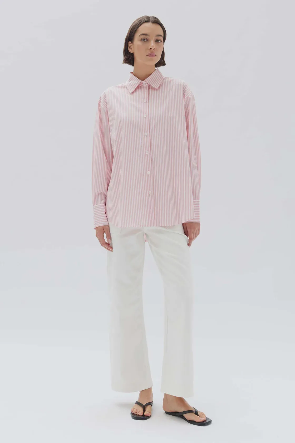 Poplin Shirt Coral Stripe