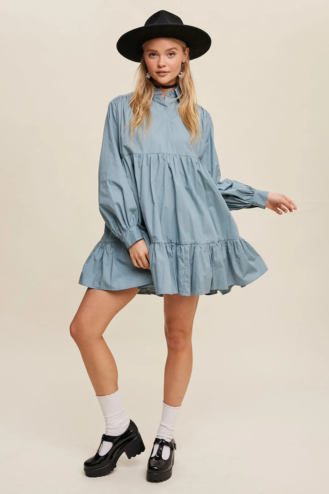 Poplin Woven Mini Flowy Dress