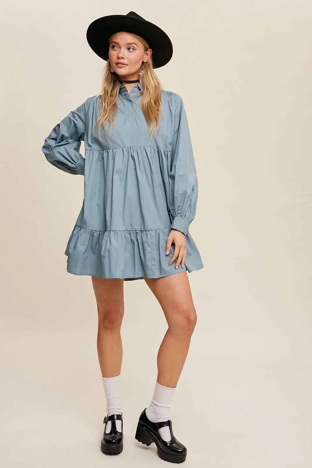 Poplin Woven Mini Flowy Dress