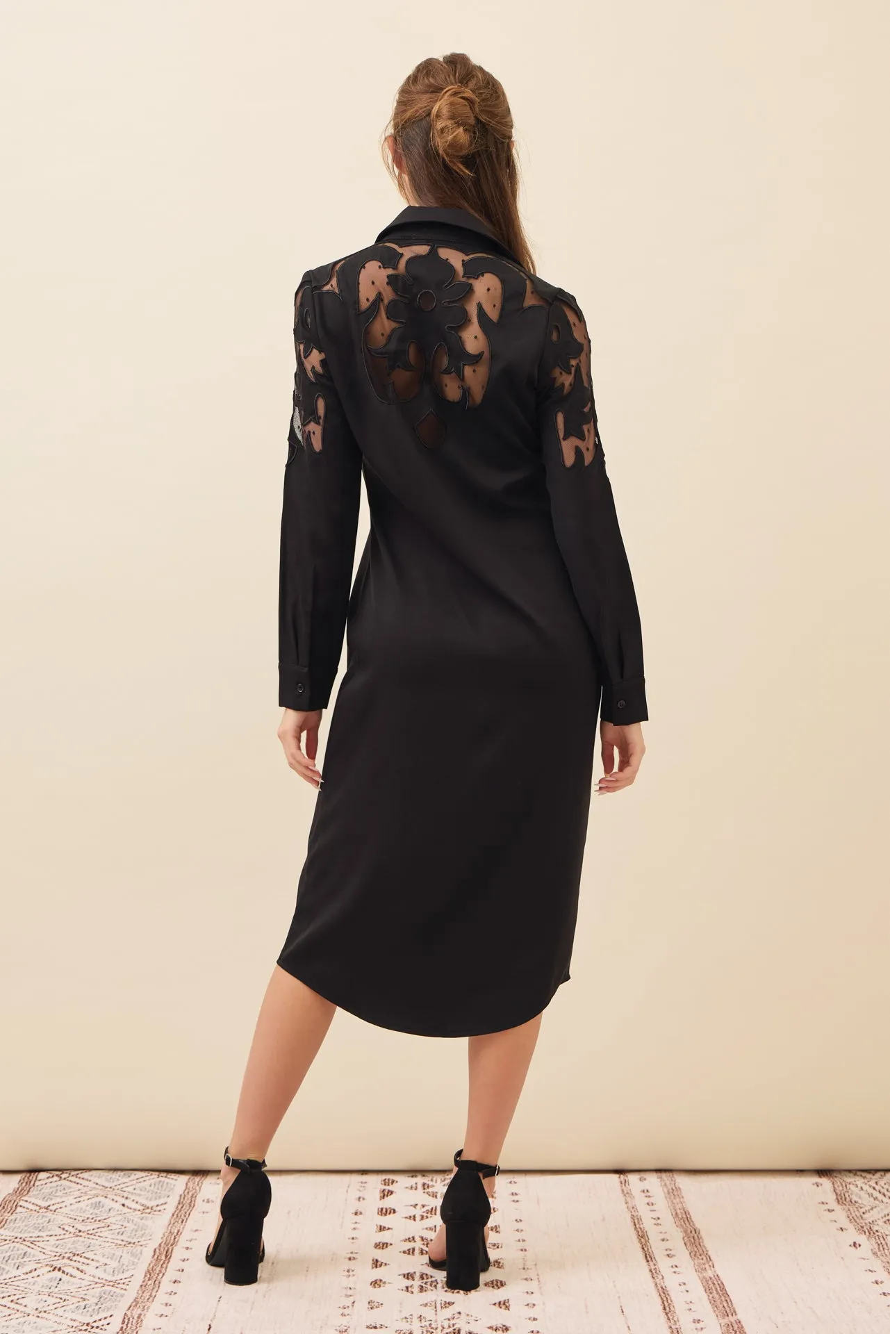 Possibilities Woven Shirt Dress with Mesh Cutout