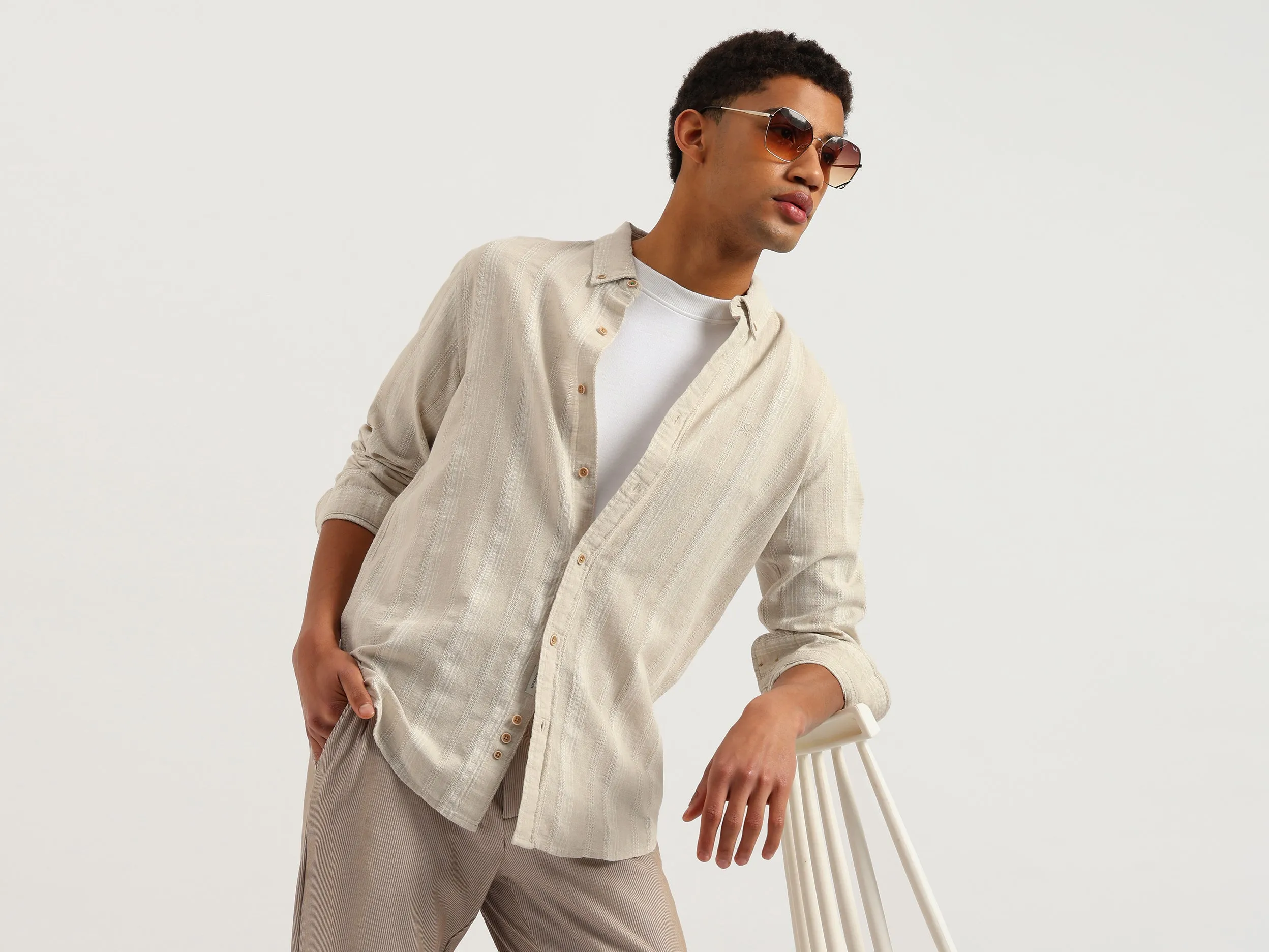 Regular Fit Button Down Collar Dobby Striped Shirt