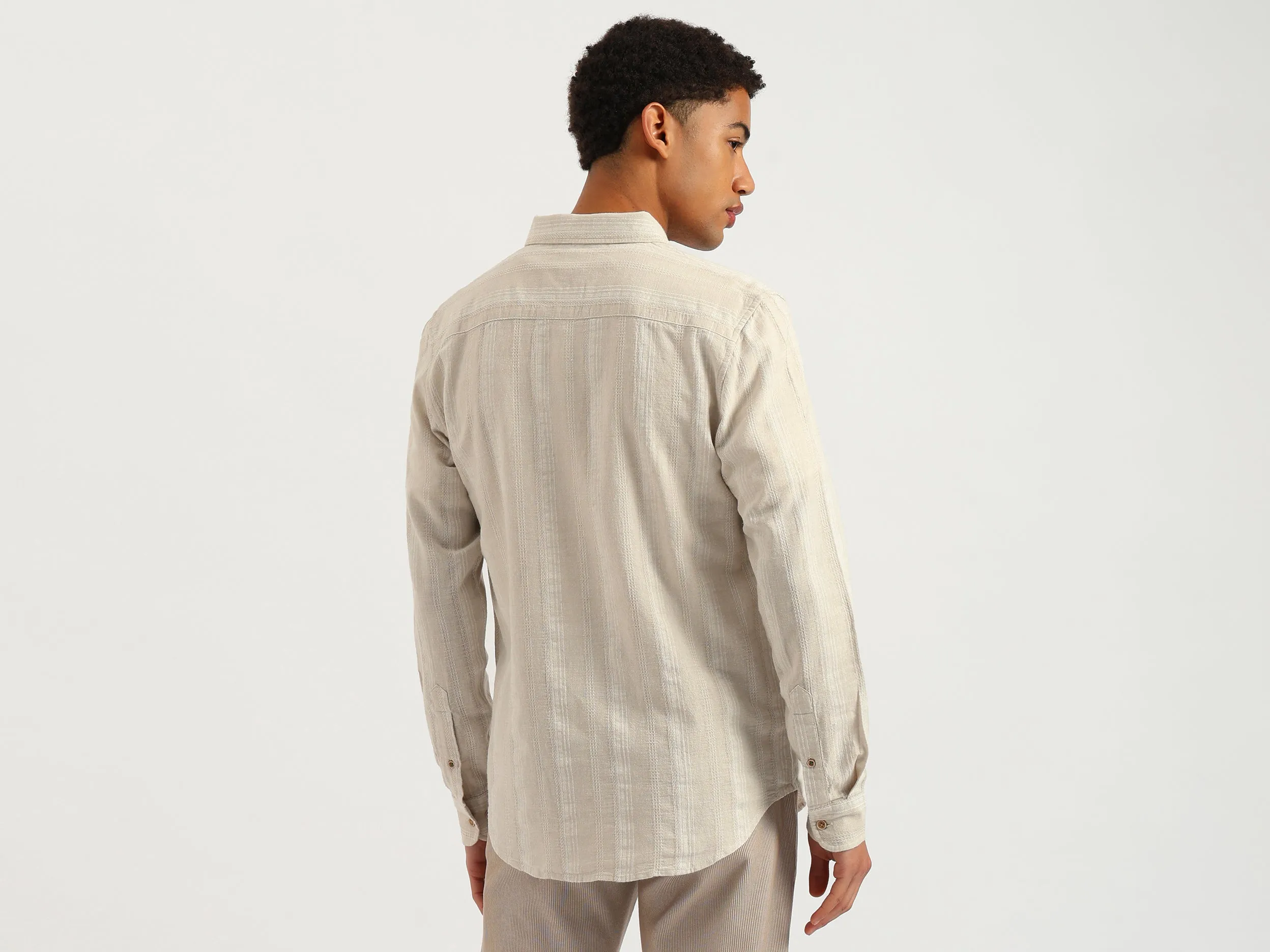 Regular Fit Button Down Collar Dobby Striped Shirt