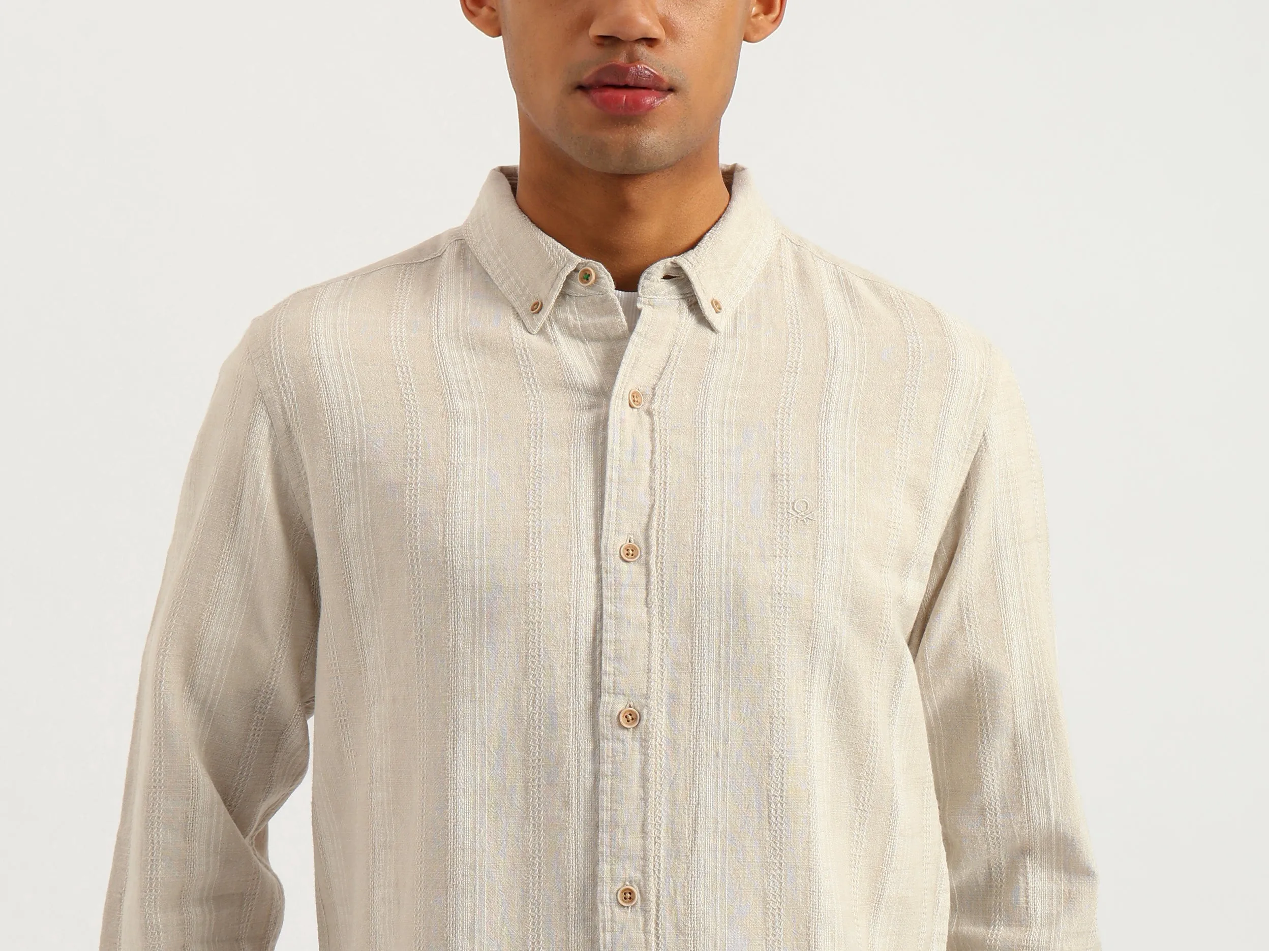 Regular Fit Button Down Collar Dobby Striped Shirt