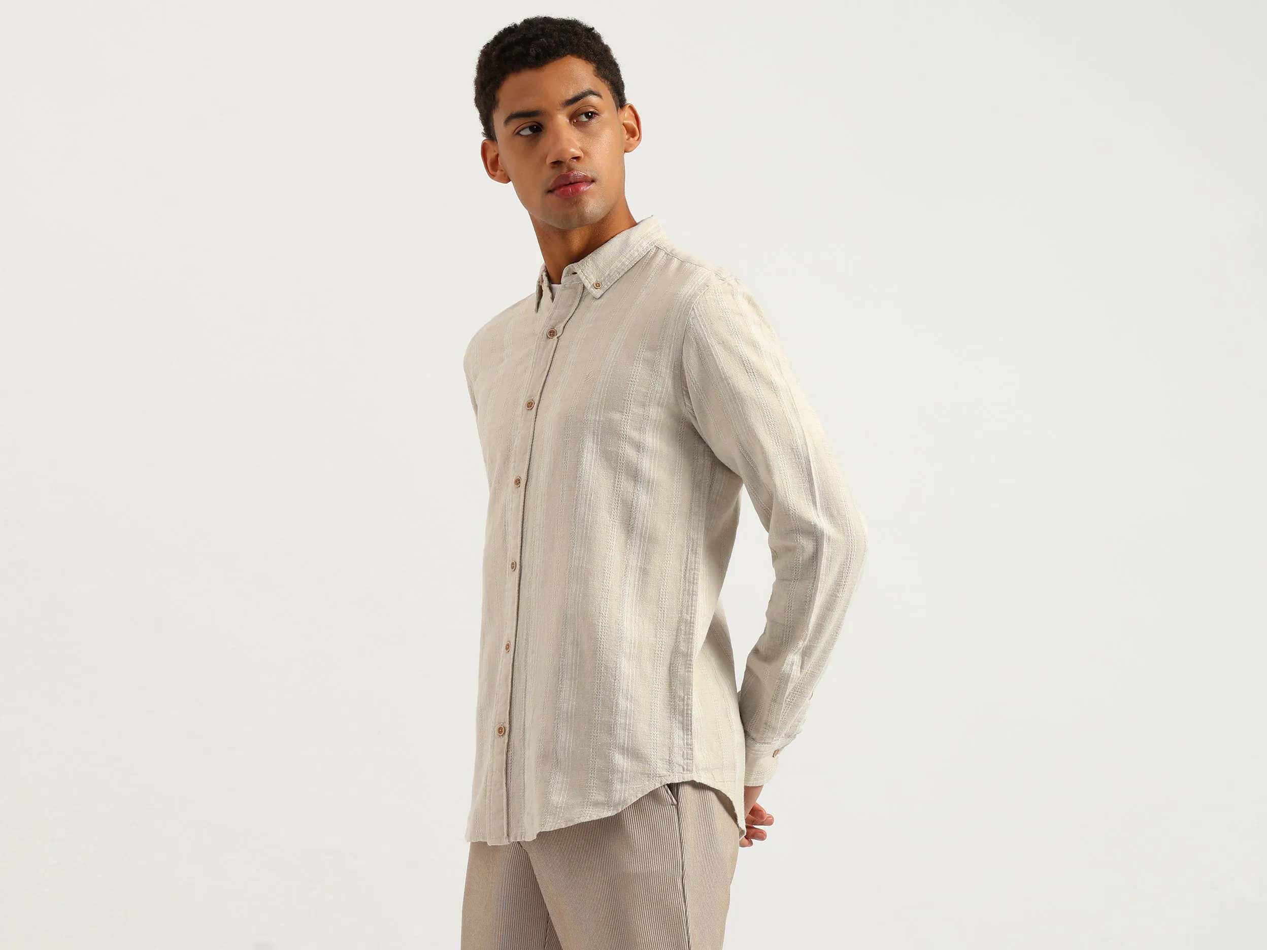 Regular Fit Button Down Collar Dobby Striped Shirt