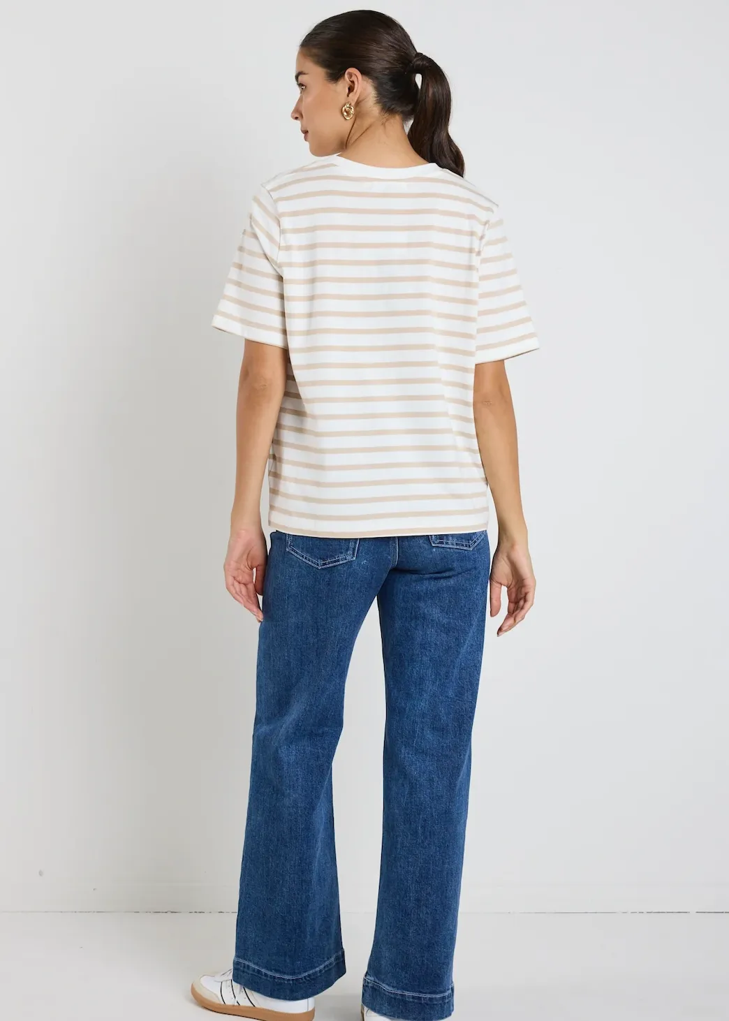 RE:UNION Binding Stripe Boxy Fit Tee - Natural/White