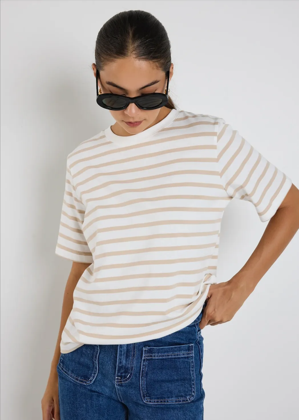 RE:UNION Binding Stripe Boxy Fit Tee - Natural/White