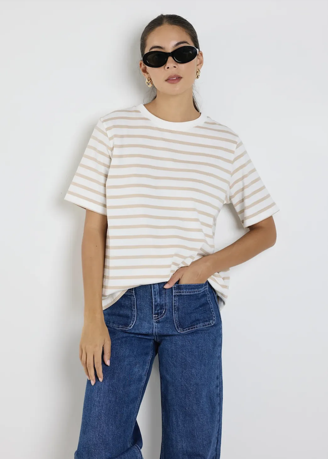 RE:UNION Binding Stripe Boxy Fit Tee - Natural/White
