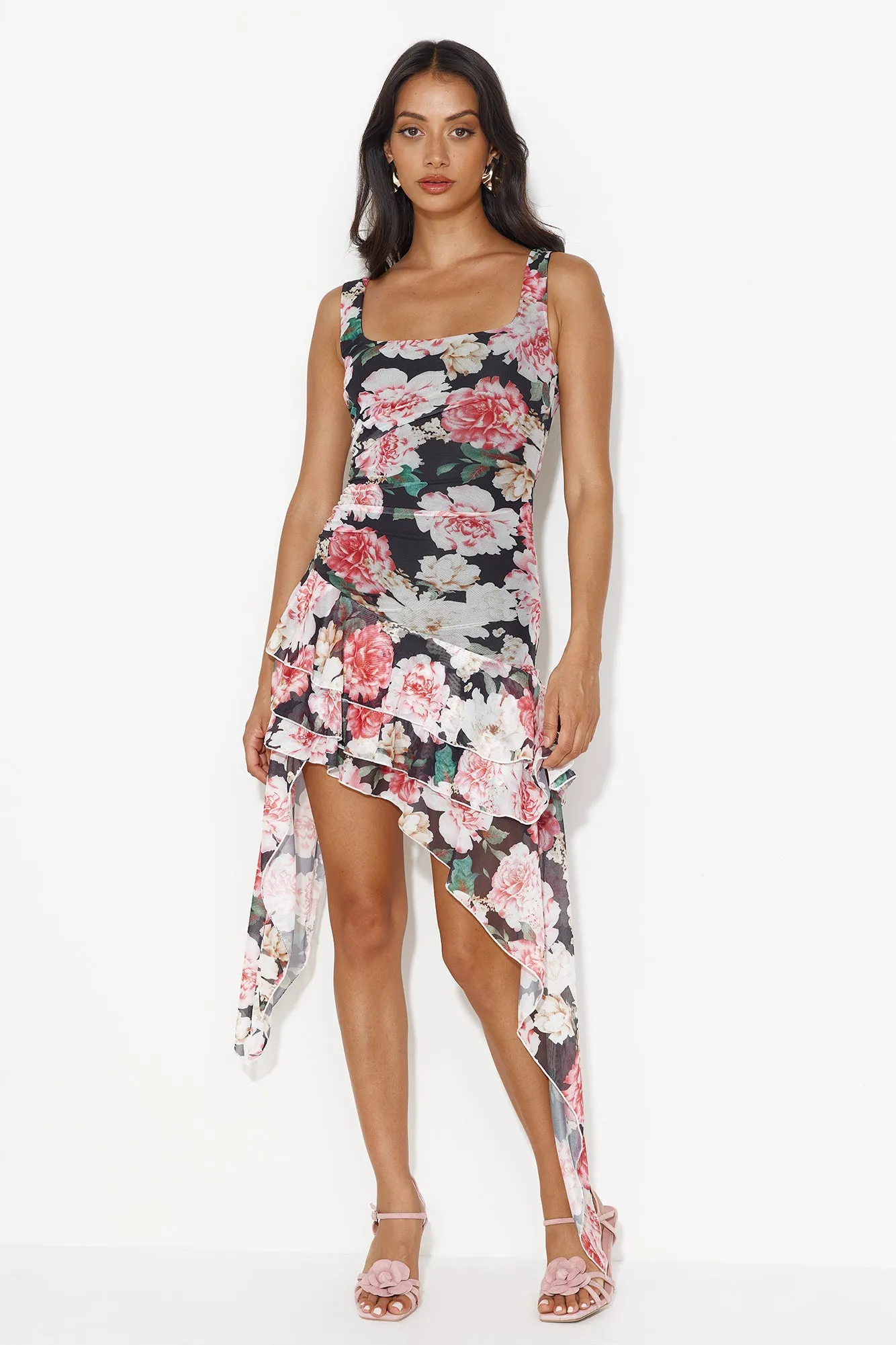 Romantic Setting Mesh Mini Dress Black