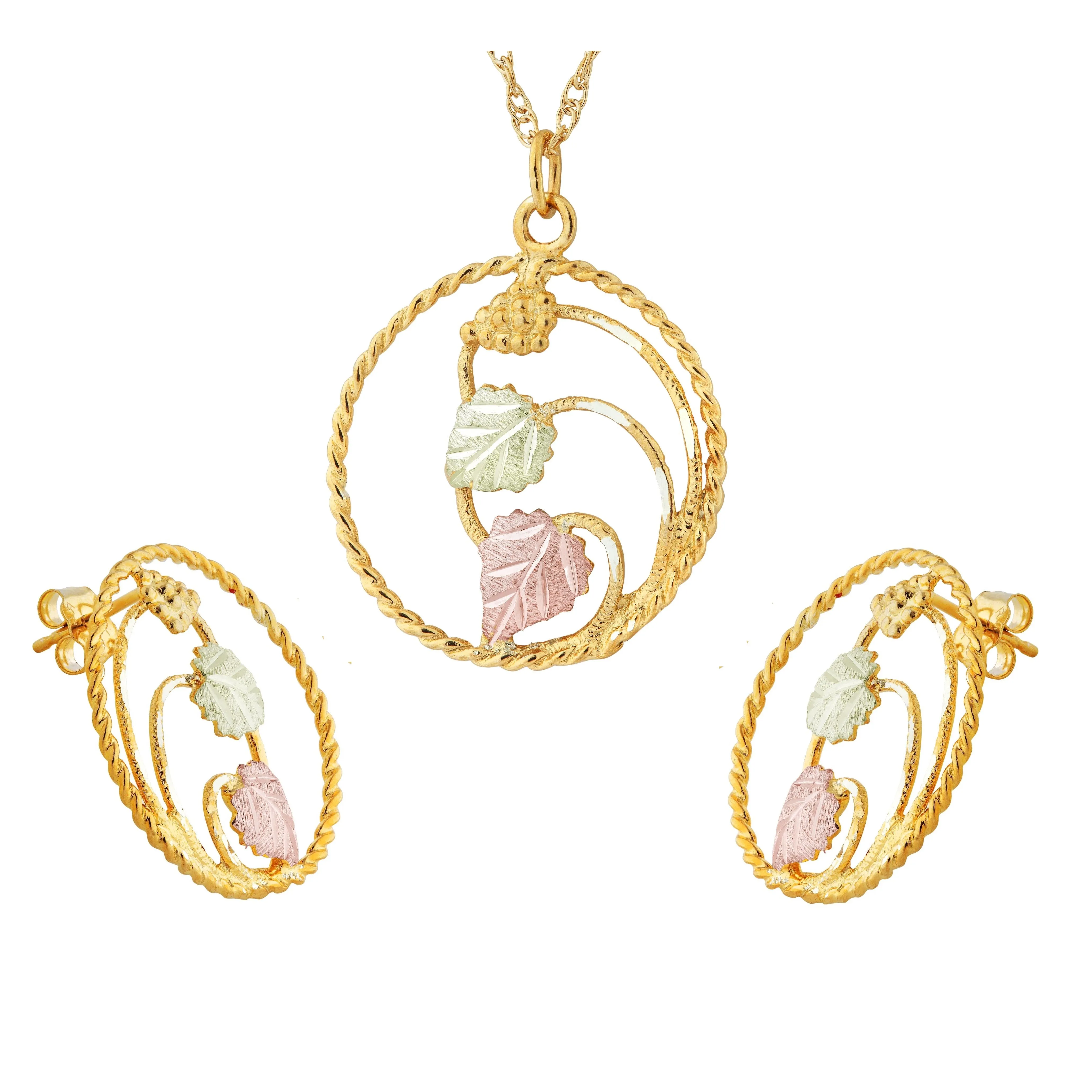 Rope Style - Black Hills Gold Earrings & Pendant Set