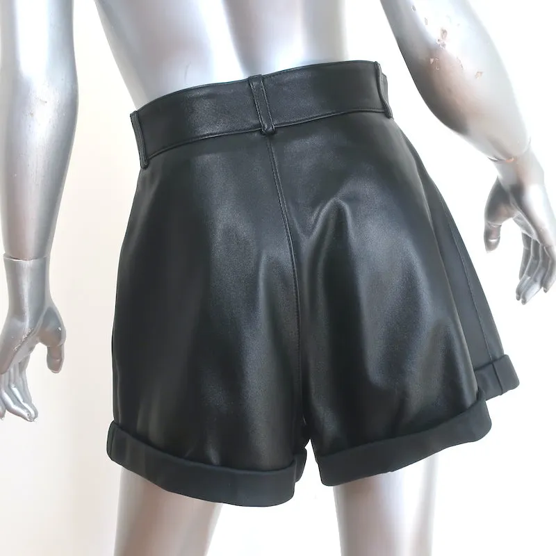 Saint Laurent Cuffed Leather Shorts Black Size 40