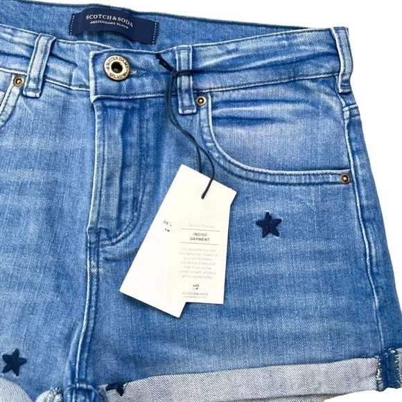 Scotch &amp; Soda Stars All Over Cuffed Blue Jean Denim Shorts Size 24 NWT $115