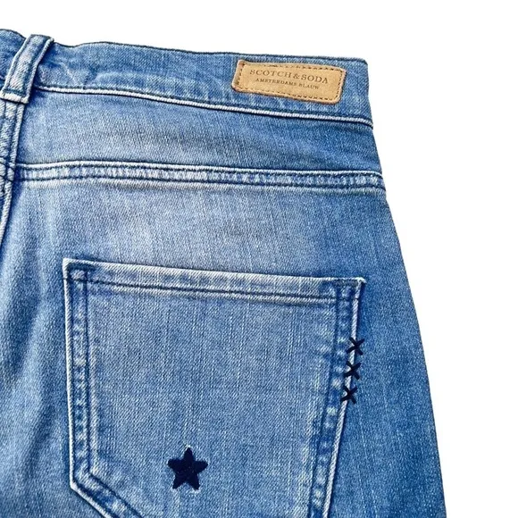 Scotch &amp; Soda Stars All Over Cuffed Blue Jean Denim Shorts Size 24 NWT $115