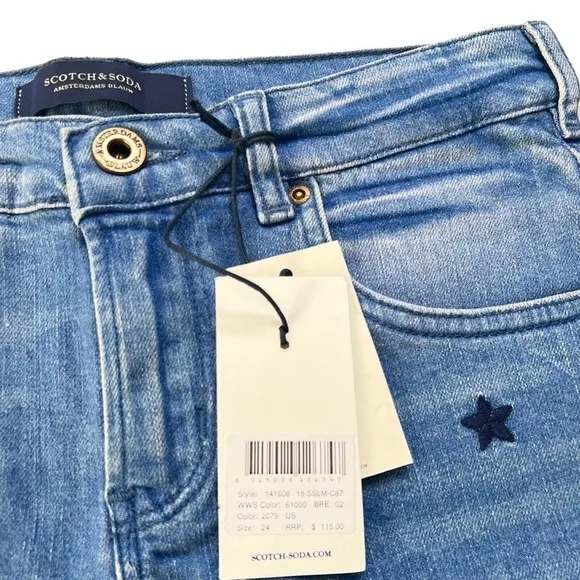 Scotch &amp; Soda Stars All Over Cuffed Blue Jean Denim Shorts Size 24 NWT $115