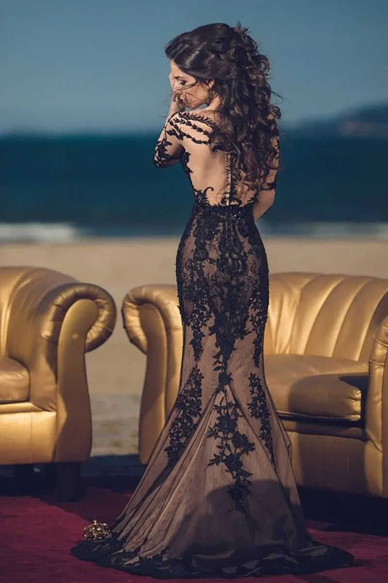 Seductive Black Lace Mermaid Bridal Dress Long Sleeves And Skillfully Beaded Alternative Bride This Is You