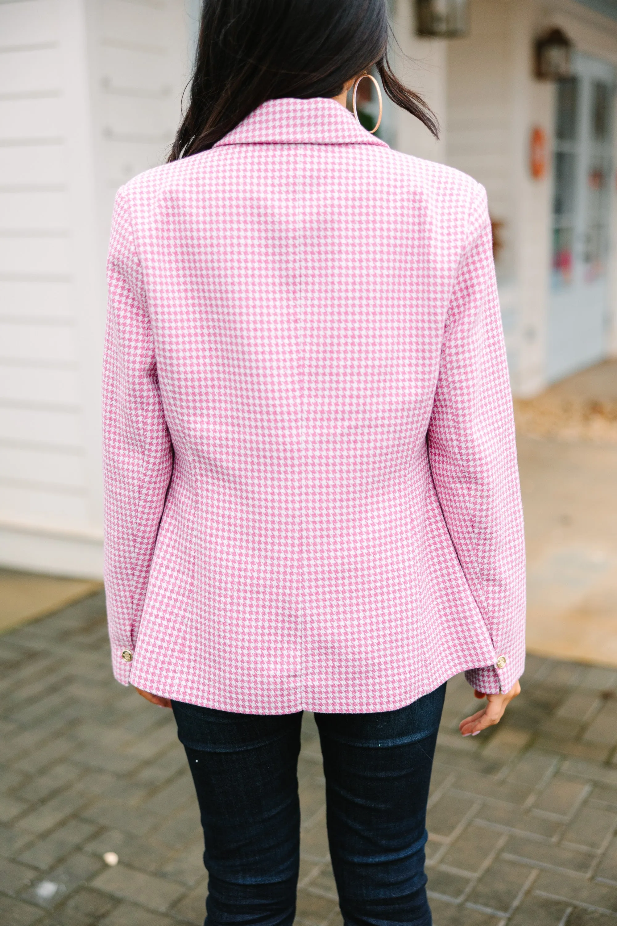 See It Through Pink Houndstooth Blazer