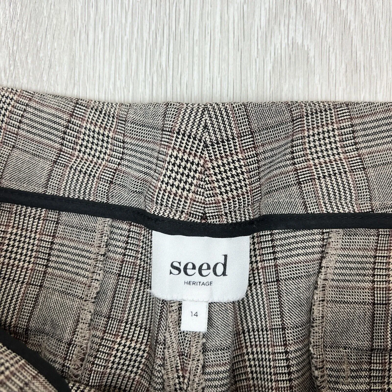 Seed Heritage Womens Plaid Brown Cropped Dress Pants Size 14