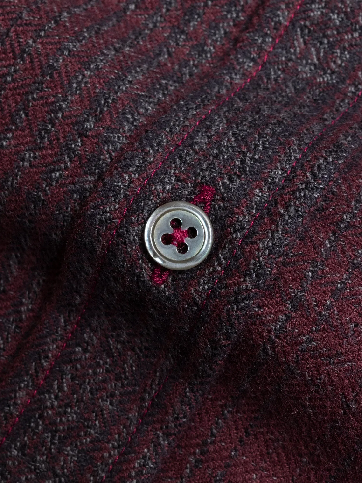 Shadow Plaid Flannel Button-Down Shirt in Maroon