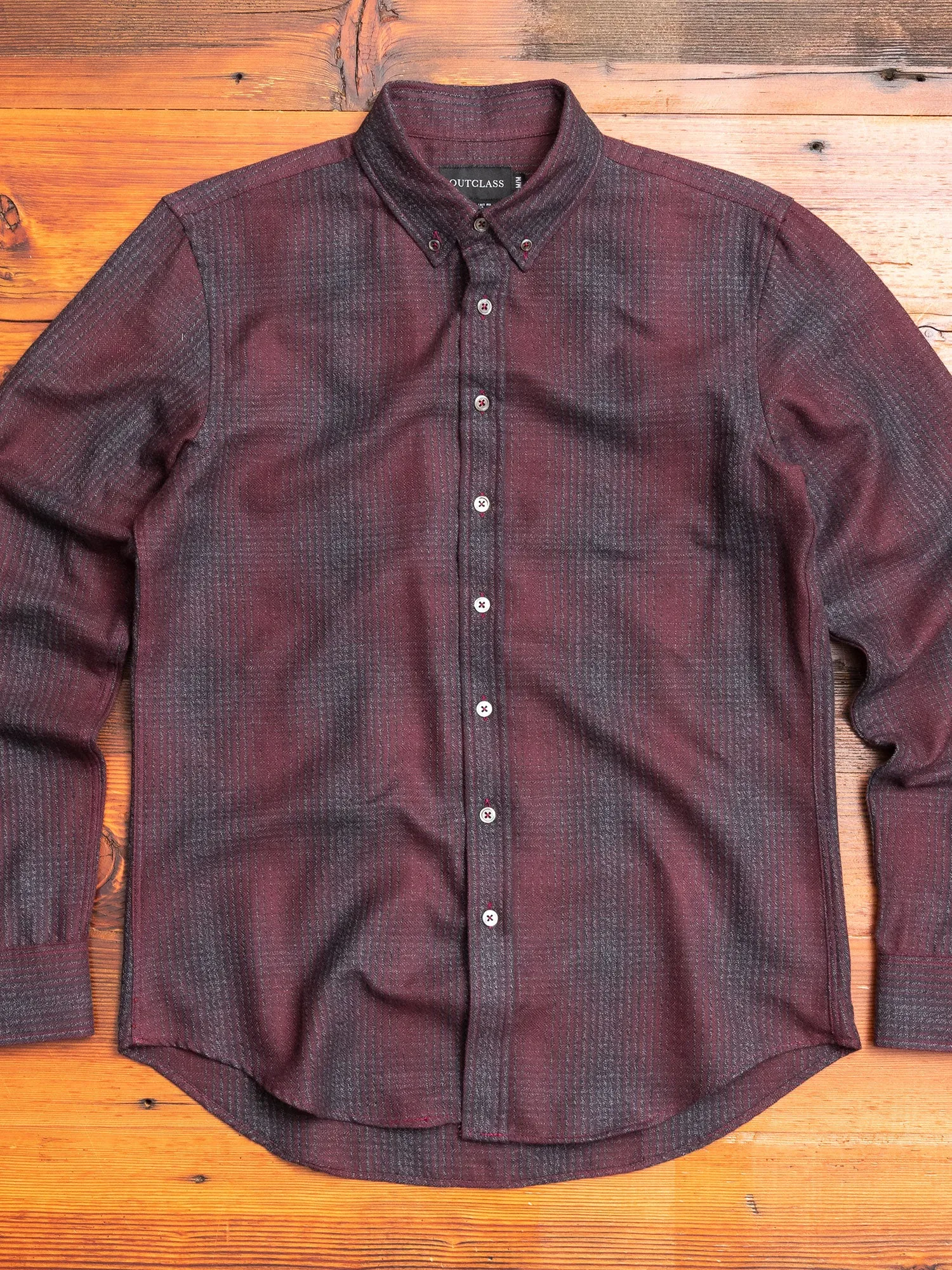 Shadow Plaid Flannel Button-Down Shirt in Maroon