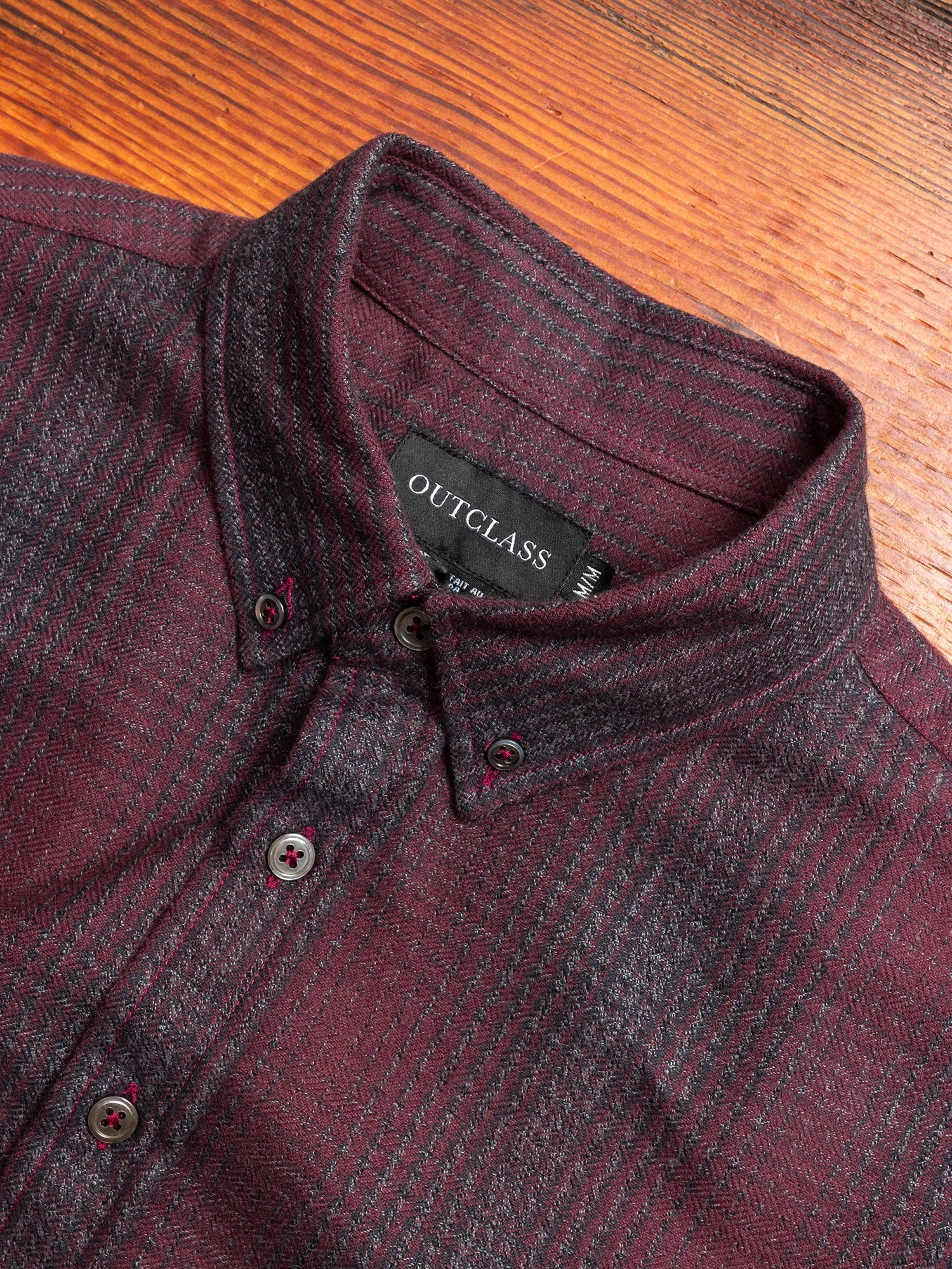 Shadow Plaid Flannel Button-Down Shirt in Maroon
