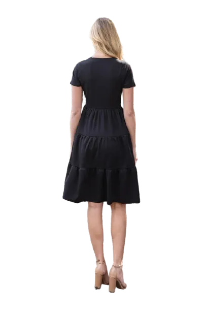 Short Sleeve Solid Tiered Dress Black - Pack of 6