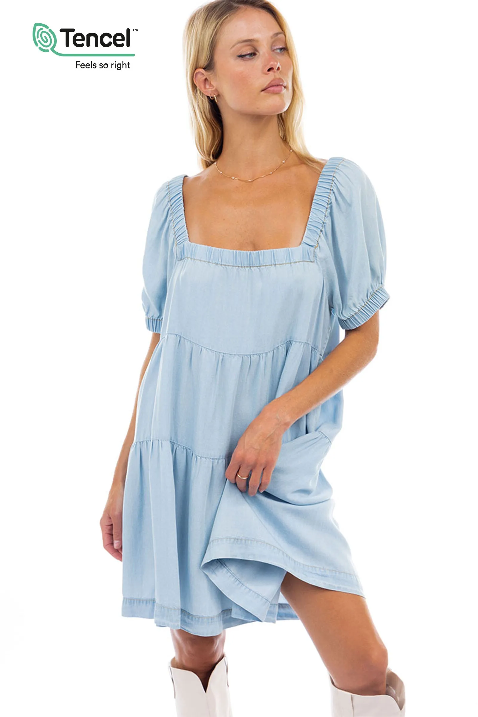 Short Sleeve Tiered Mini Dress
