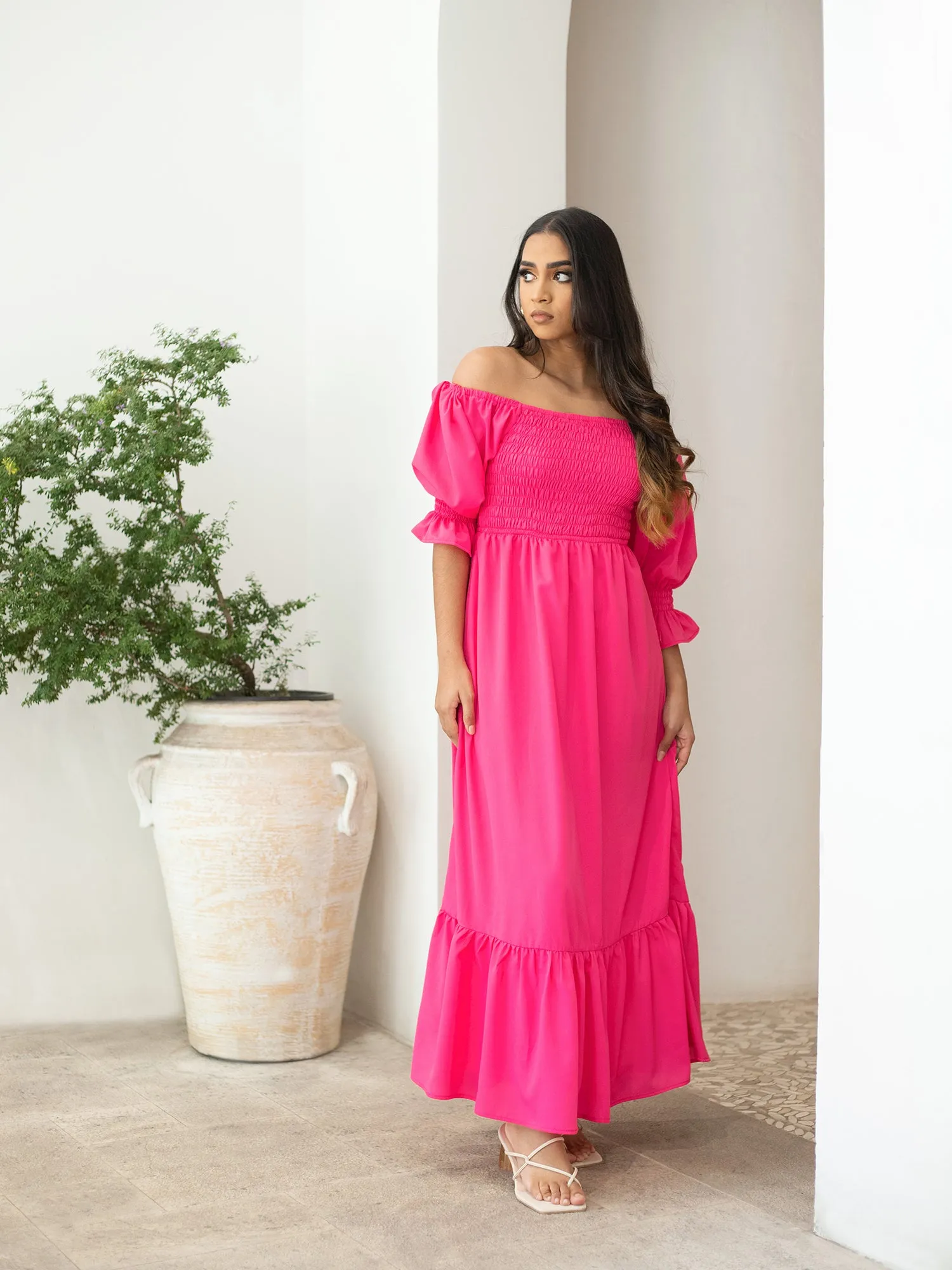 Smocked Detail Tiered Maxi Dress