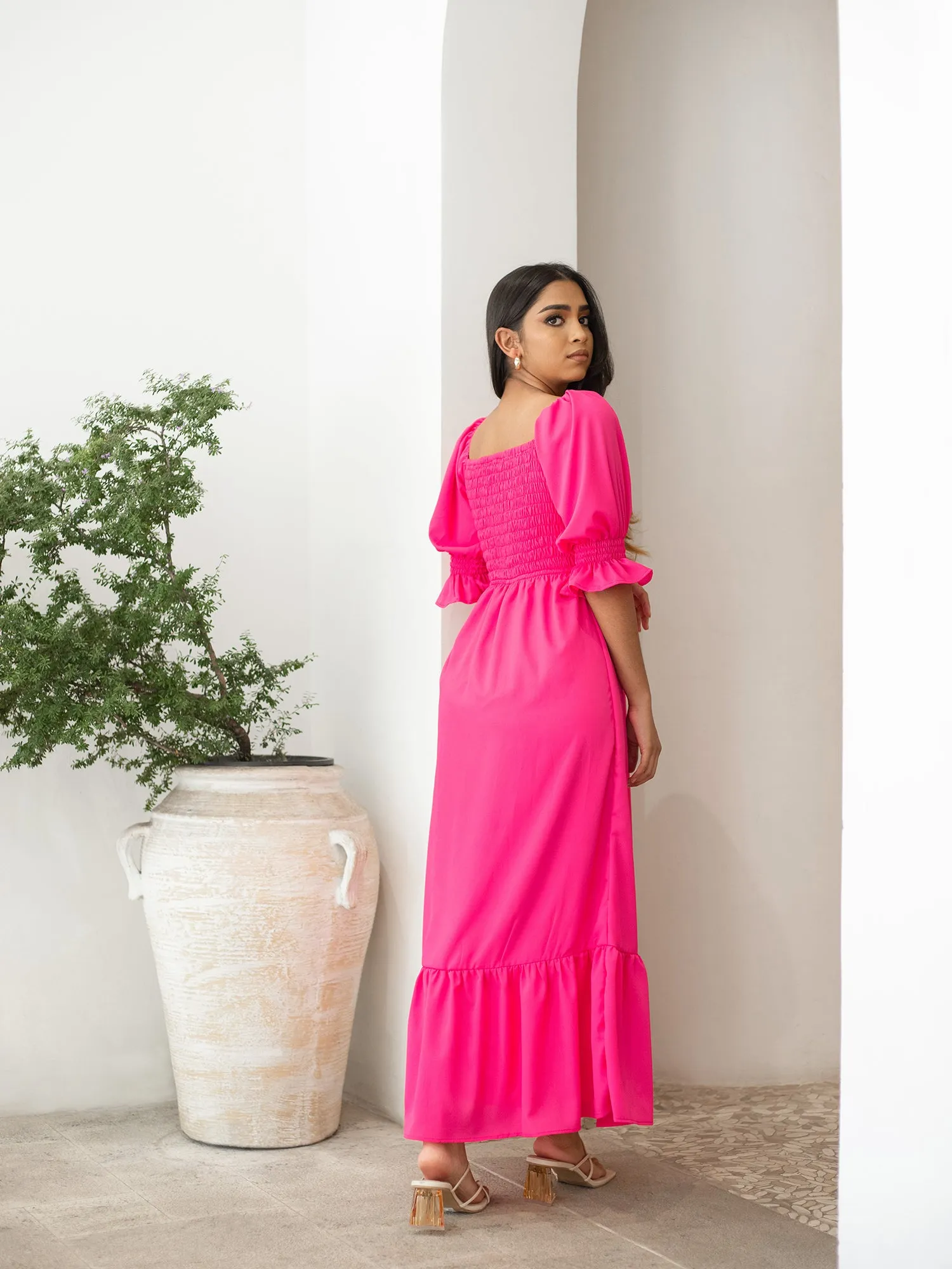 Smocked Detail Tiered Maxi Dress