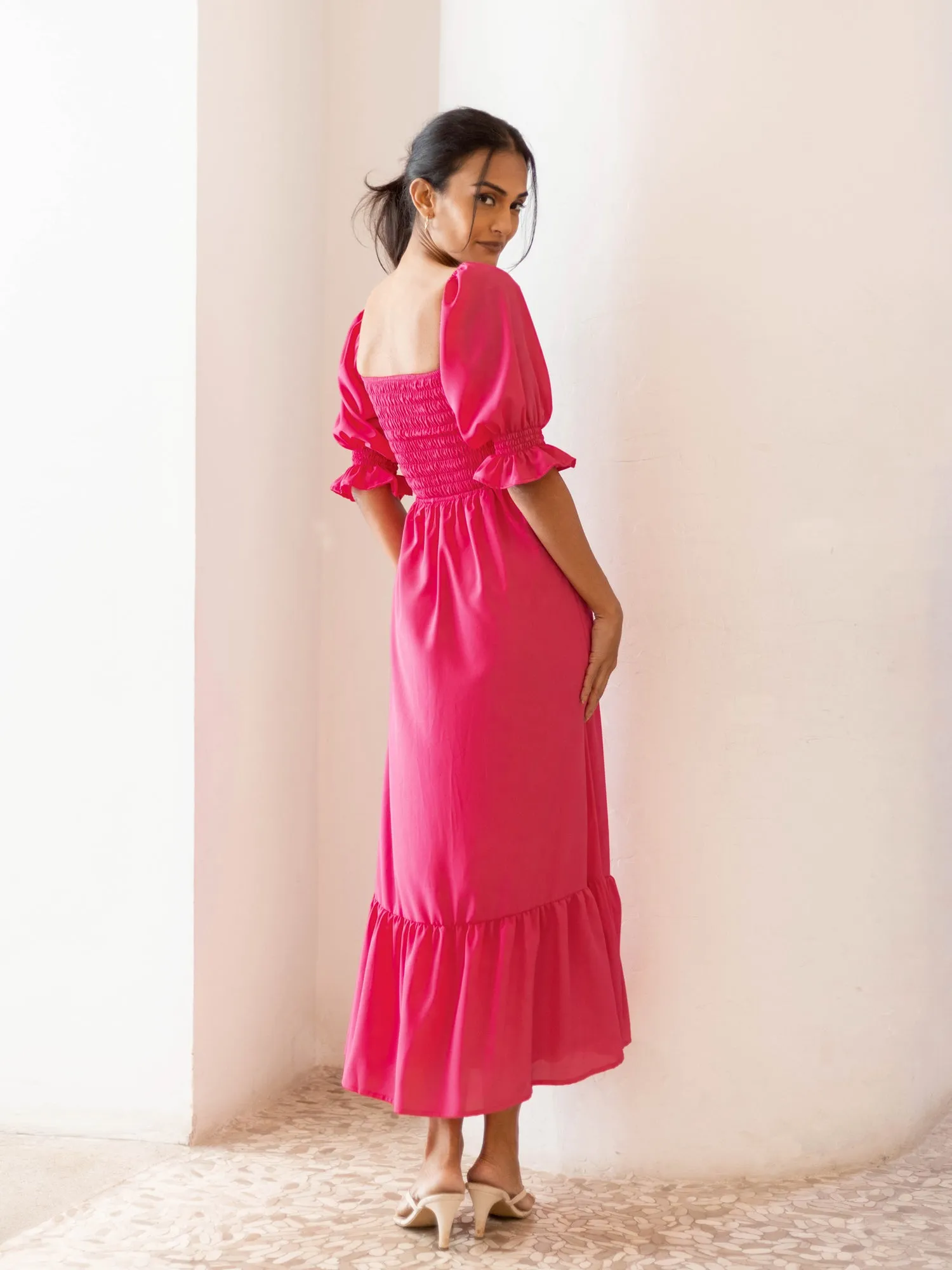 Smocked Detail Tiered Maxi Dress