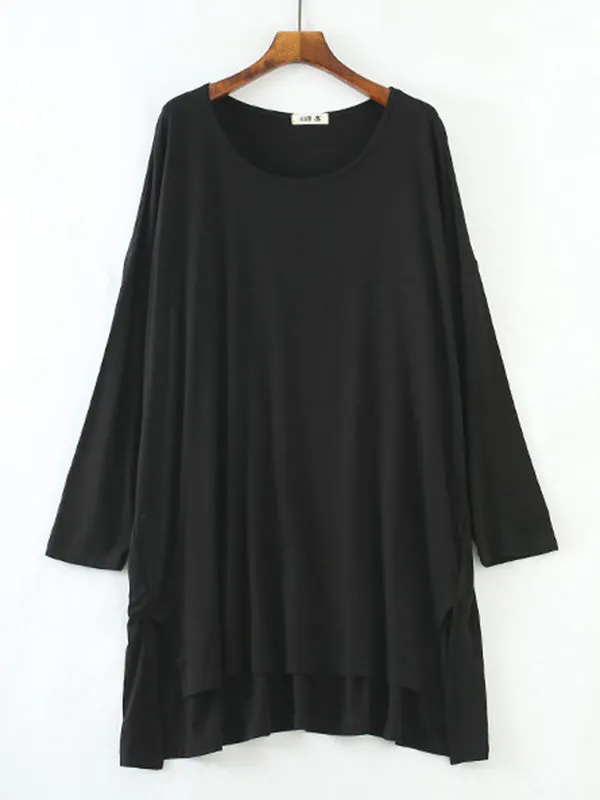 Solid Color Modal Plus Size High-Low Long Sleeve Pajamas Dress
