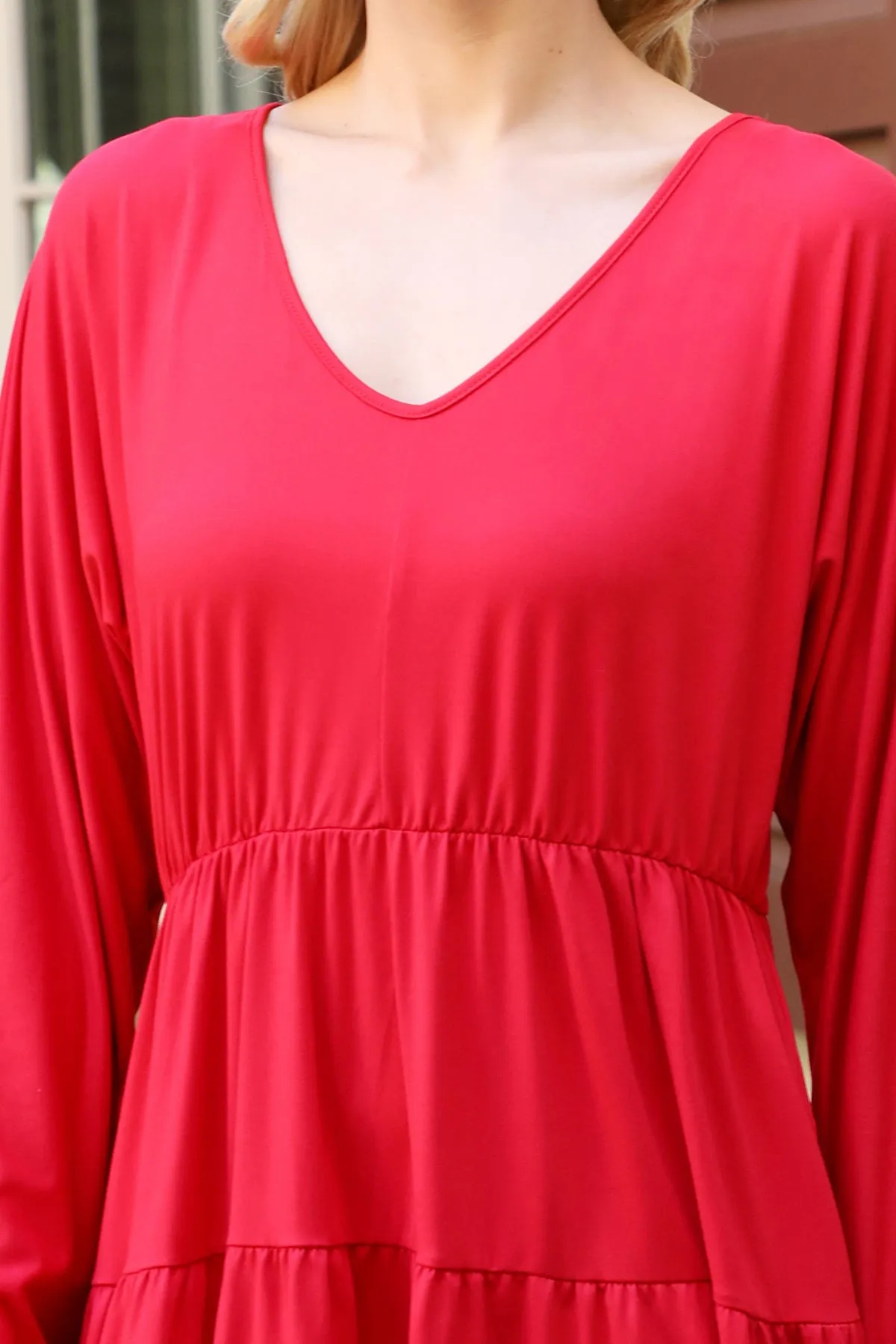 Solid Long Sleeve Tiered Ruffle Dress