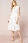 SOLID V NECK TIERED MIDI DRESSS