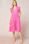 SOLID V NECK TIERED MIDI DRESSS