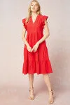 SOLID V NECK TIERED MIDI DRESSS
