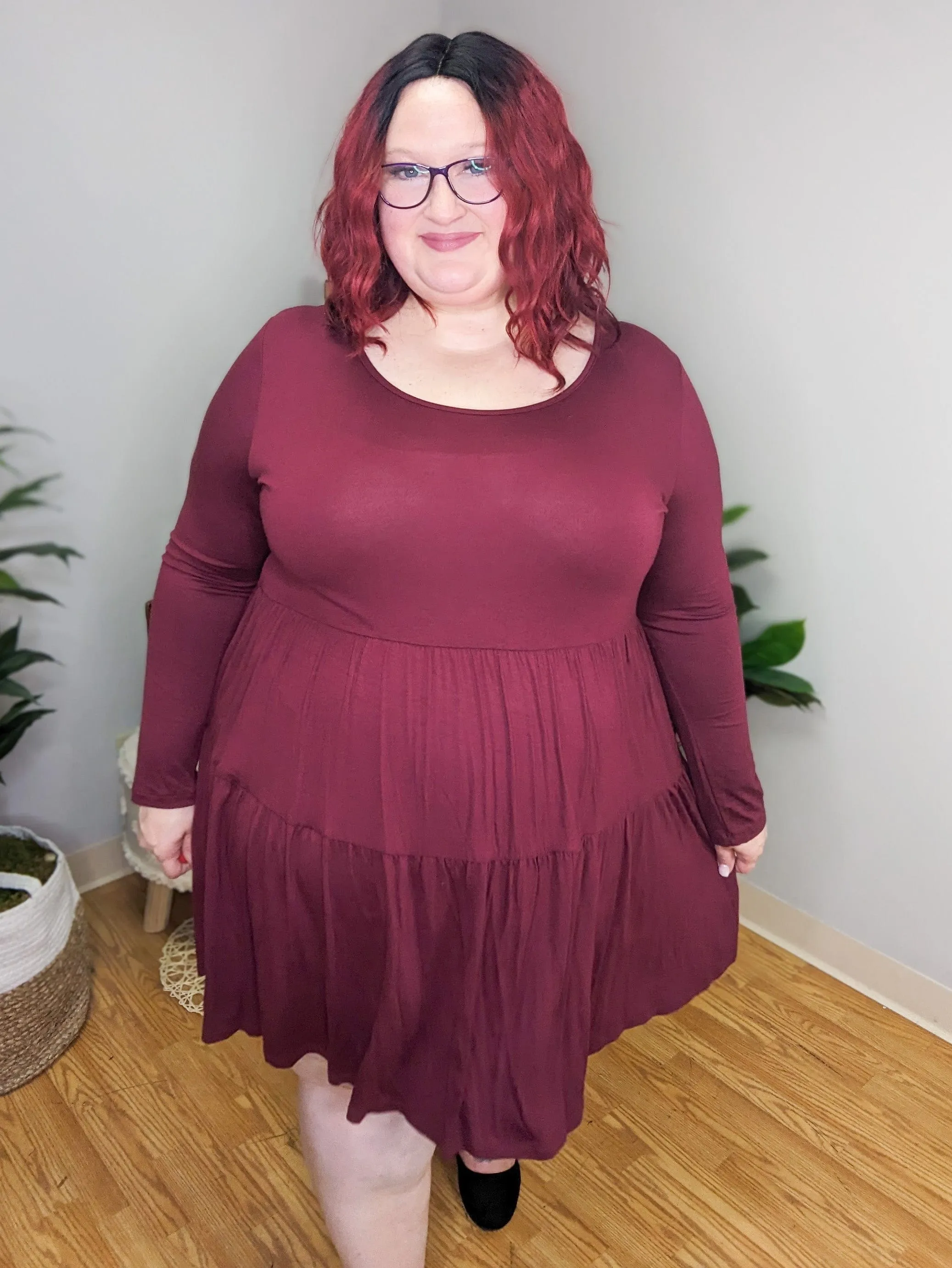 Sonia Solid Tiered Long Sleeve Dress (4 colors)