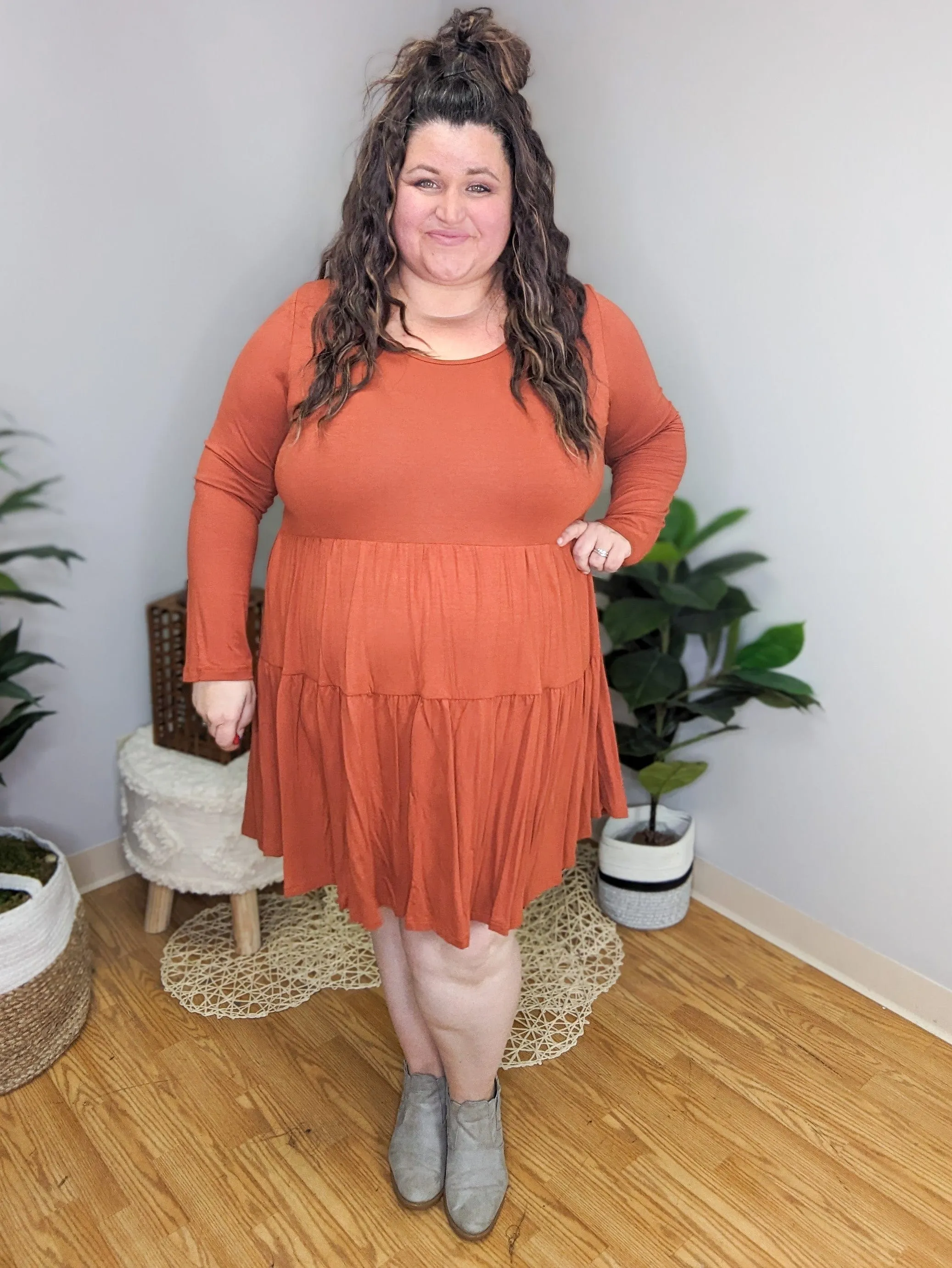 Sonia Solid Tiered Long Sleeve Dress (4 colors)
