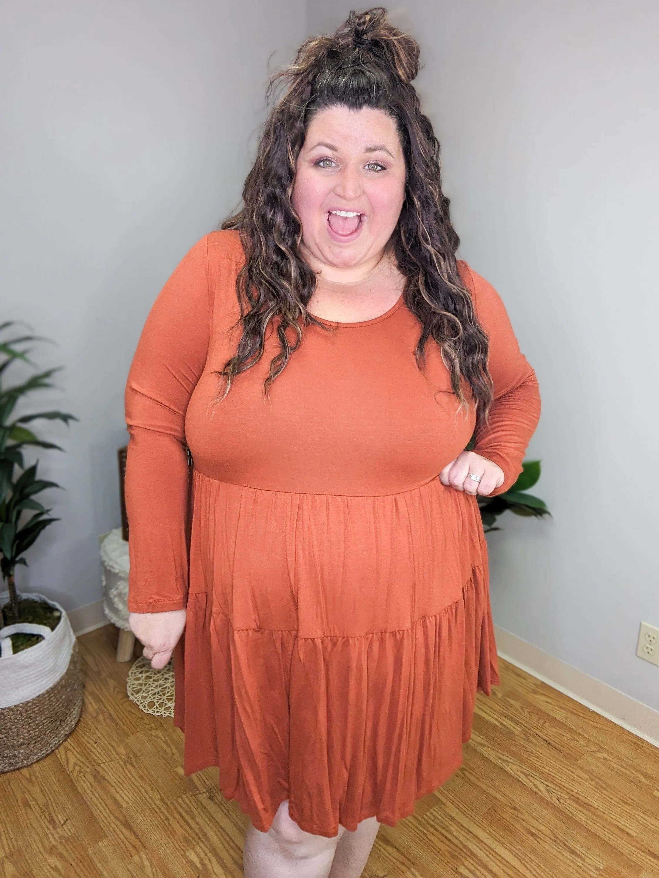 Sonia Solid Tiered Long Sleeve Dress (4 colors)