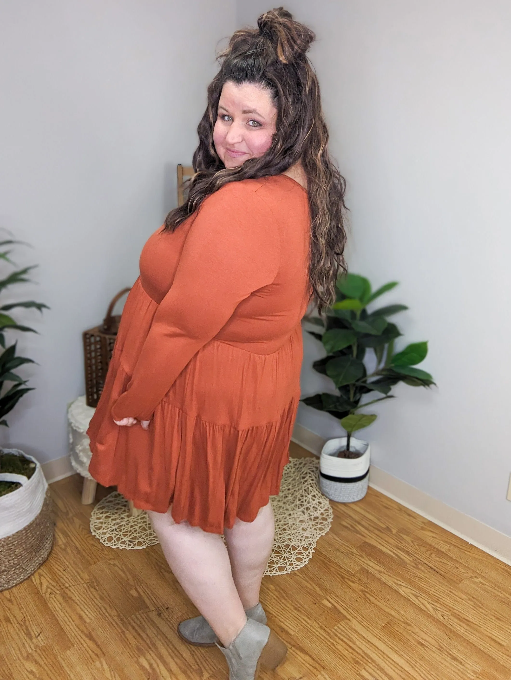 Sonia Solid Tiered Long Sleeve Dress (4 colors)