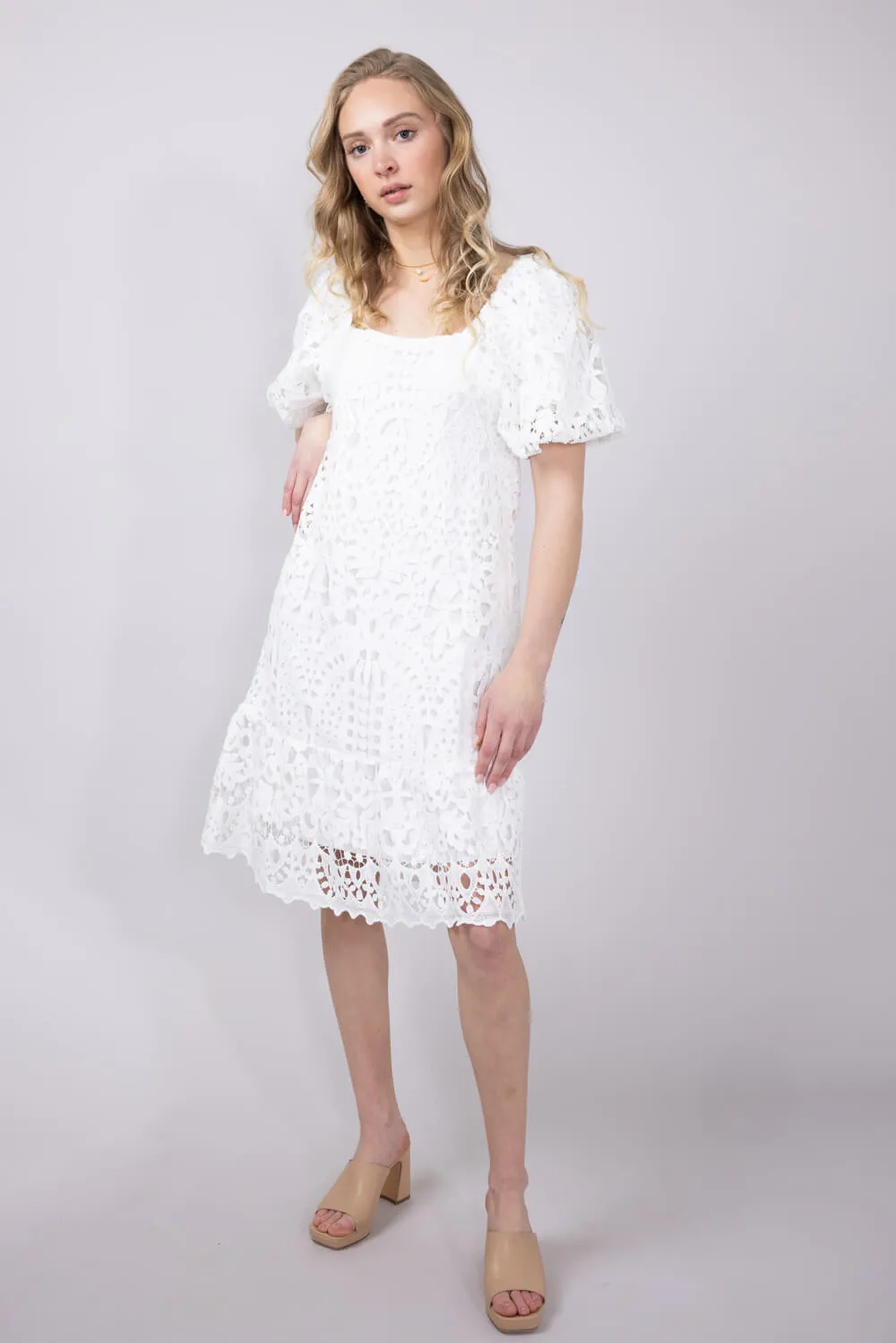 Square Neckline Lace Dress for Women in White | PSD3897-A-IRY