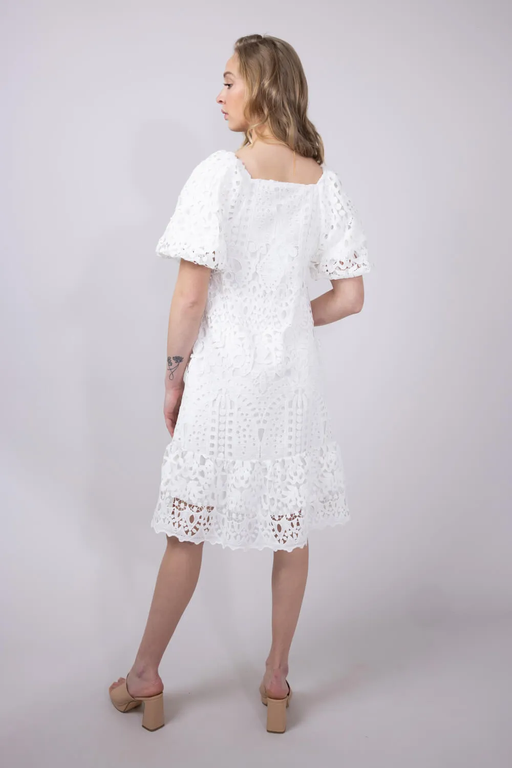 Square Neckline Lace Dress for Women in White | PSD3897-A-IRY