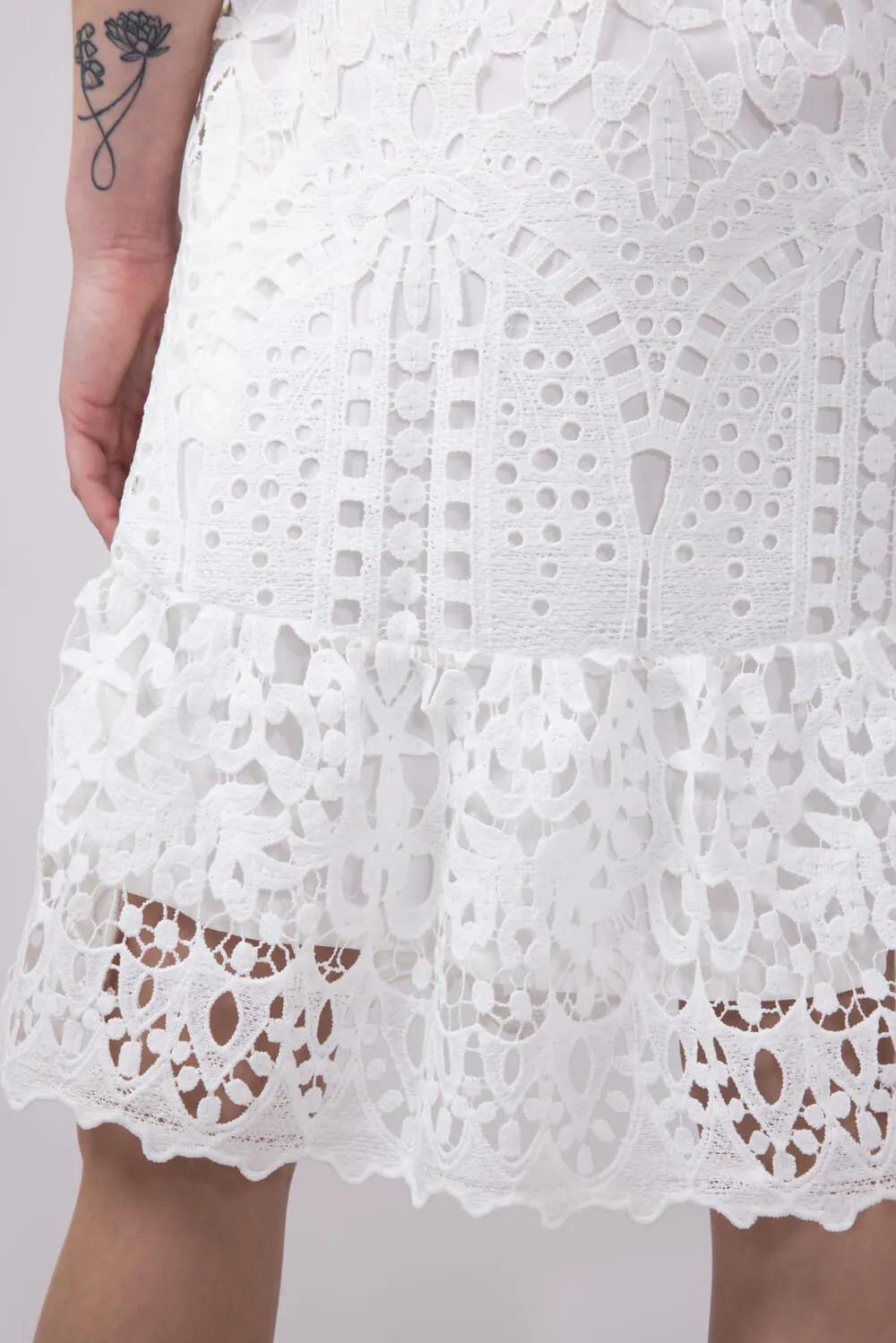 Square Neckline Lace Dress for Women in White | PSD3897-A-IRY