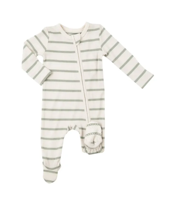 Striped 2 Way Ribbed Zipper Footie - Desert Sage