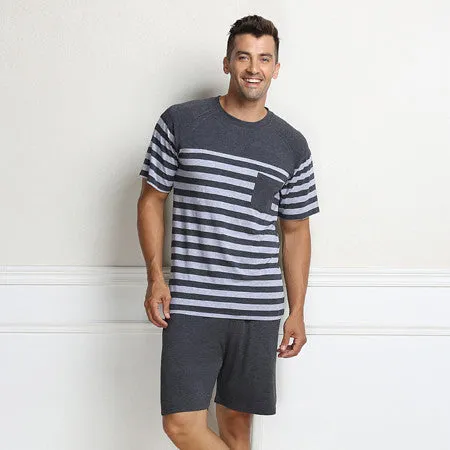 Summer Pijama Classic Stripe Lounge Wear Short-sleeve pants Male Pajama Set