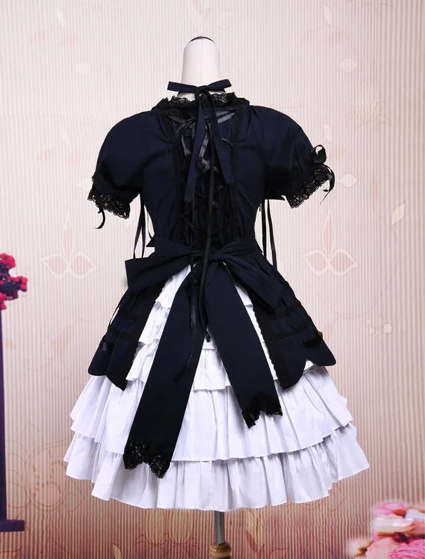 Sweet Purple Pink Lolita OP Dress Short Sleeves Layers Bows and Trim