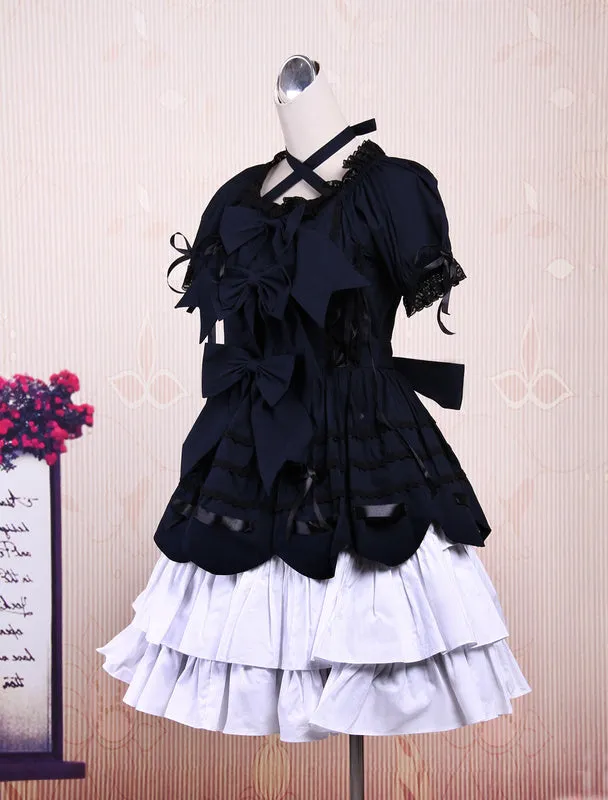 Sweet Purple Pink Lolita OP Dress Short Sleeves Layers Bows and Trim